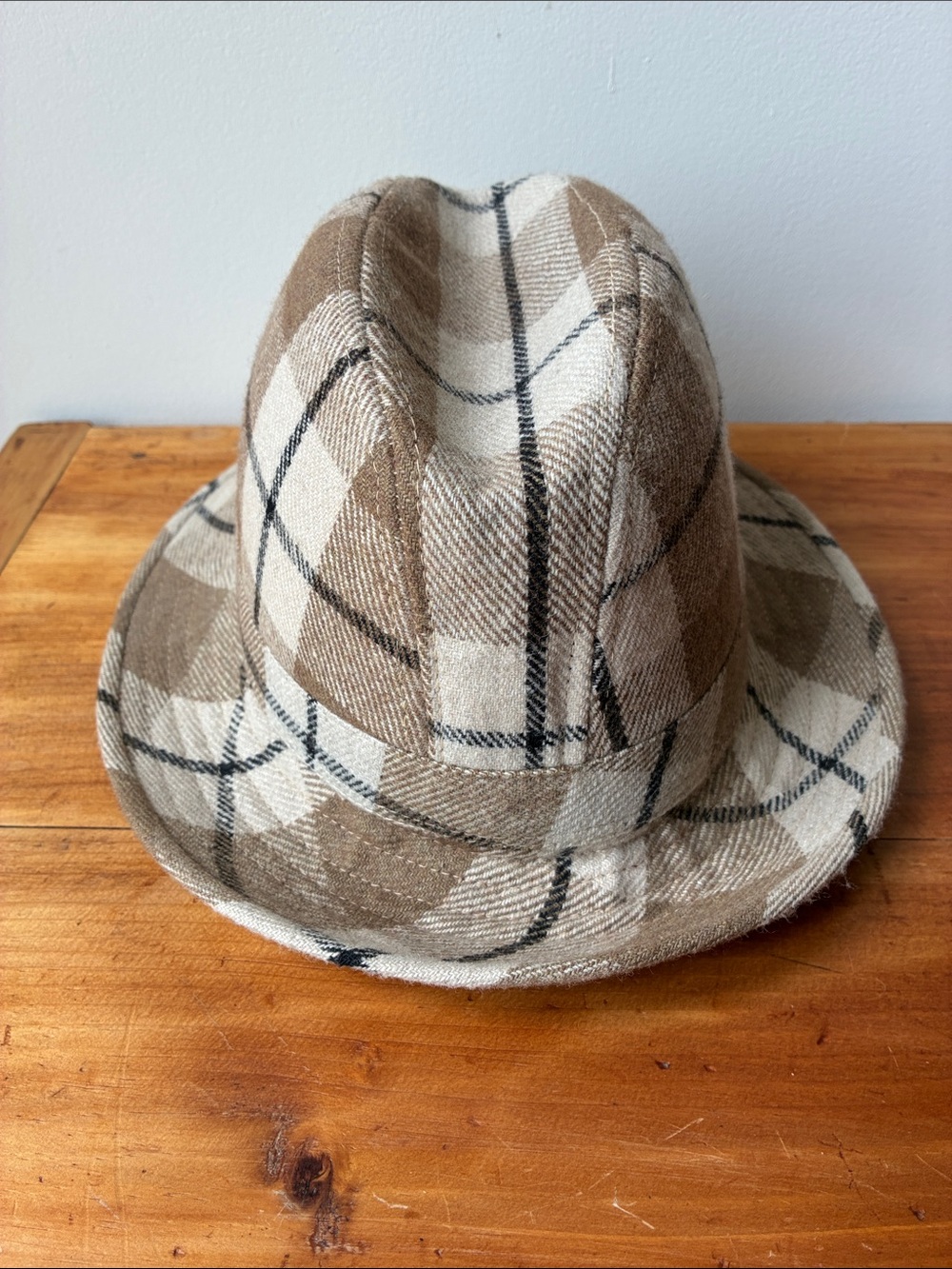 Men's Brown & Cream Plaid Fedora Hat